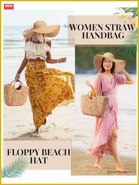 Straw Beach Bag and Hat Set with Earrings for Summer Vacation main image 5